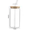 12oz 16oz Glass Beer Mugs Clear Wine Glass with Plastic Straw & Bamboo lid Can Shaped Glass Cup Ice Tea Glasses Ice Coffee Glasses Cocktail Glasses