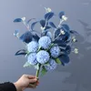 Fiori decorativi Mazzi di palline artificiali Crisantemo Ping-pong Foglie di eucalipto Bouquet da sposa Decorazione per interni