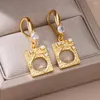 Boucles d'oreilles pendantes en forme de cœur et de fleur pour femmes, bijoux tendance en acier inoxydable et Zircon, Aretes de mariage, 2023