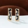 Backs Earrings Trendy Aqua Blue Black Cubic Zirconia Marquise Cut Clip For Women Gold Plated Rectangle Wedding