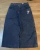 Jeans pour femmes streetwear jnco y2k hip hop numéro 7 dés graphic brodered rétro bleu baggy masqueur haut de taille pantalon large