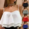 Kvinnors tankar Camis Women Tank Tops Löst passform Plus Size Sexig ärmlös Pleated Ruffle Double Layer Chiffon Blus T-shirt Camiseta Ajustada Mujer 230331