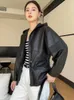 Kadınlar Deri Sıradan Siyah Orijinal Windbreaker Ceket Kadınlar için Sonbahar 2023 İnce fermuarlı Dantelli Kapşonlu Gerçek Koyun Dinleri Ceket