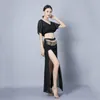 Stage Wear Belly Dance Costume Lilac Sexy Women Silver Shine V Neck Top Rhinestone Decorated Fishtail Long Skirt Black