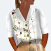 レディースブラウスの女性シャツ長袖Cプリントスタンドカラーハーフコットンリネントップシャツアイレットセータートップス