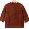 Kvinnors tröjor Half ärm tröja Kvinnor pärlor ull och mohair blandar vår sommar o-hals elegant kvinnlig pullover topp