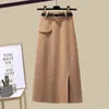 Two Piece Dress Korean Fashion Spring and Autumn Aging Cross Knit Sweater Thin Skirt Two-piece Elegant Women's Skirt Set 230403