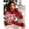 Suéteres femininos y2k roupas natal camisola de malha manga longa o-pescoço vintage jumper moda 2023 inverno floco de neve impressão vermelho pulôver