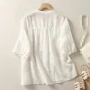 Women's Blouses Summer Fashion Woman Blouse 2023 Solid Color V-neck Cropped Sleeve Casual Button Shirts And For Women Open Front