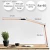 Skrivbordslampor Modern energibesparande LED -skrivbordslampa med klipp 8W Swing Long Arm Study Piano Office Eye Care Bedside Dimble Desktop Table Lights Q231104