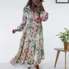 Vestidos casuales Vestido maxi de verano de moda Estampado de flores Botones de mujer Dobladillo suelto Solapa Colorido