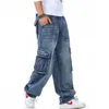 Jeans da uomo Jeans a vestibilità ampia Pantaloni da uomo in denim Tasche a tasca dritte Abbigliamento da strada casual Hip Hop Marca Blu Gamba larga Treno merci 230403