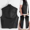 Gilets pour hommes Faux cuir hommes gilet poches boutons fermeture veste de vélo gilet léger col montant vêtements d'extérieur