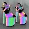 Сандалии Leecabe 8 дюймов/20 см, ночник, голографическая светоотражающая обувь на платформе, вечерние туфли на высоком каблуке для танцев на пилоне