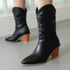 2023 Klasik Western Boots Kadın Piled Noktalı Ayak Parça Takozlar Topuk Ayak Bileği Botları Basit Konforlu Kovboy Botları Kadın Retro Ayakkabı 230403