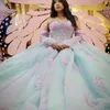 Açık yeşil balo elbisesi quinceanera 2024 aplikeler dantel prenses tül vestidos de 15 anos doğum günü partisi tatlı 16 elbise