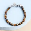 Charm Bracelets Change Better 6mm Natural Stone Yellow Tiger Eye Strand Stainless Steel Women Men Chain Personality Jewelry Gift