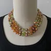 Choker Brown Glass Pearls Three Layers Green Beaded Necklace Statement Elegant Accessories For Women's Wedding Party Jewelry