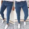 Man fast färg fritid mager jeans bundna fötter byxor smala fit denim pant casual män smal mode catchy elasticitet jogger2133