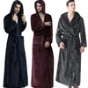 Mäns sömnkläder vinter män kvinnor huva extra lång varm flanell badrock plus storlek termisk sammet badrock korall fleece klädklänning