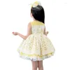 Robes de fille Robe de princesse espagnole Anniversaire de bébé Lolita Jaune Fluffy Flower Girls Eid Festival