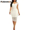 Casual Dresses Bodycon Lace Dress Women 2023 Sexy Elegant V Neck Off The Shoulder Short Sleeve Back Zipper Clubwear Party Midi