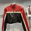 Женская кожаная весенняя коллекция 2023, с длинным рукавом и воротником-стойкой, черная, красная лоскутная куртка из искусственного меха, женское короткое пальто GH331
