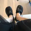 Teen loafers mode ronde hakken platform zwart dikke retro platte schoenen vrouwelijke slip op casual jurk dames pumps 230403 707