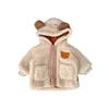 Jacken Herbst Winter Baby Jungen Jacke Baumwolle Plus Samt Tasche Mit Kapuze Säuglingsmantel Cartoon Dicke Haarige Kleinkind