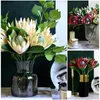 Dekorativa blommor konstgjorda blommor Silk King Protea Diy Arrangement Fake Emperor White Home Party Wedding Table Decoration