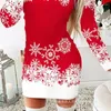 Casual Dresses Christmas Snowflake Long Sleeve Bodycon Dress Y2K Midi Sheath Women O-neck High Waist Winter Sexy Mini