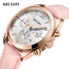 ساعة معصم فاخرة أفضل العلامة التجارية Megir Women Fashion Quartz Wrist Watch Highine Leather Leather Disual Proof Adalog Watches Clock Relogio feminino