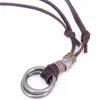 Round Ring Pendant Cowhide Necklace Leather Rope Ornament