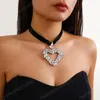 Big Heart Pendant Necklace for Women Black Rope With Full Rhinestone Charm Choker Jewelry On The Neck Party Girls