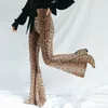 レディースパンツカプリのファッションヒョウパターンフレアパンツE-ガールビンテージスリムアニマルプリントハイウエストロングパンツワイルド秋90年代衣装タイガーパターンスウェットパンツ