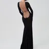 Casual Dresses Dulzura 2023 Summer Solid See Through Maxi Backless Back Straps Dress Long Sleeve Edible Tree Party Birthday Y2K