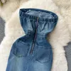 Spring/Summer Off Shoulder Bra Denim Dress Temperament Wrapped Waist Sexy Split Retro Wrapped Hip Dress