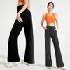 Lu Yoga Pants Pocket Raklängd Byxor Kvinnor Hög midja Löst smala fitnessbyxor Brett ben Casual Drawstring Home Suit CK034