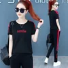 Tweede stuk broek voor dames damesmodepak zomer korte mouw top Koreaanse kleding casual sportkleding t-shirts kalf lengte broek tweedelige set 230331