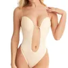 Femmes Shapers Body Shapewear Profond Col En V Corps Shaper Sans Couture String Bas Sous-Vêtements Rembourré Push Up Complet Dos Nu U