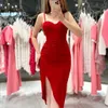 Simples vermelho curto bainha vestidos de cocktail cintas de espaguete plissados drapeados acima do joelho vestidos de baile de formatura formal festa de baile vestido de clube feito sob encomenda