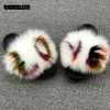 Slippers Fluffy Raccoon Fur Slippers Shoes Women Fur Flip Flop Flat Furry Fur Slides Outdoor Sandals Fuzzy Slippers Woman Amazing Shoes 231102