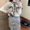 Różowy sweter z dzianiny z okrągłym dekoltem dla kobiety wiosna jesień cienki dżersej Jumper Designer Luxury Vintage Elegent