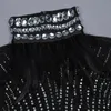 Casual klänningar långärmad klänning svart pärlapplikationer med päls sköldpaddanheck mesh lapptäcke