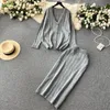 فساتين العمل Singreiny Women Chic Knitts Buttons Cardigan Cardigan Split Bodycon Skirt Winter Fashion Suits Suits Korean Style Suits