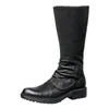 Boots High Quality Cowhide Vintage Men's Long Black Riding Motorcycle Cowboy Leather