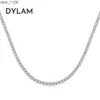 Dylam Sterling Silver 925 Luxury Women Ladies Sparking Blue 2mm 3mm 4mm Cubic Zirconia Tennis Chain Wedding Choker Necklace