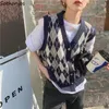 Kadın Yelekleri İngiliz Vintage Sweater Tank Top Kadınlar V yaka kolsuz gevşek hazırlık moda askısız 230403