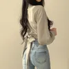 여자 폴로 빈티지 스트리트웨어하라 주쿠 섹시한 여성 블라우스 한국어 유행 검은 흰색 고급 회색 긴 소매 셔츠 튜닉 세련