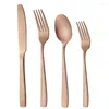 Din sets Sets Matte 4pcs Rose Gold roestvrijstalen set mes vork lepel dessert cutlery servies keuken western